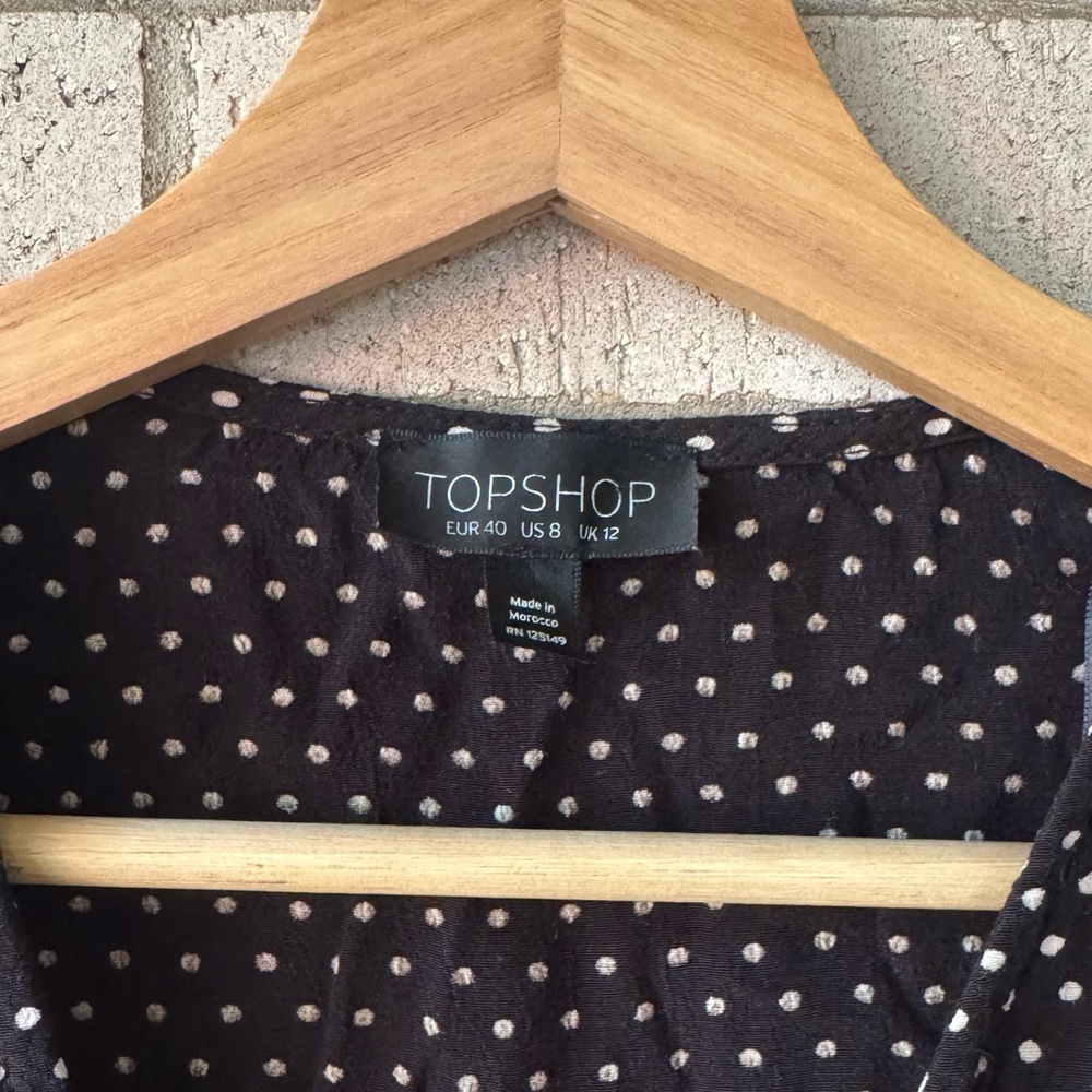 Topshop Black Polka Dot Lace-Up Peplum Blouse • Size 8 • Tie-Front Boho Crop Top - Picture 4 of 6